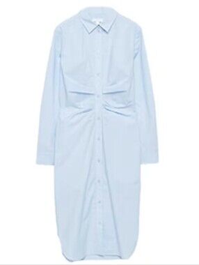COS draped Ruched Shirt Dress. Pastel Blue With Pockets Size 10 Stretch